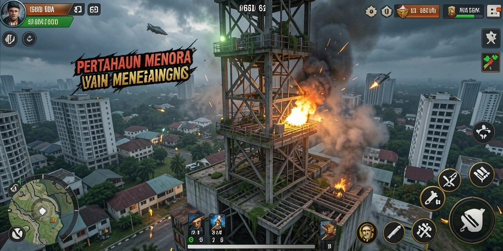 Tampilan gameplay menegangkan dari 66D dalam aksi Tower Defense.