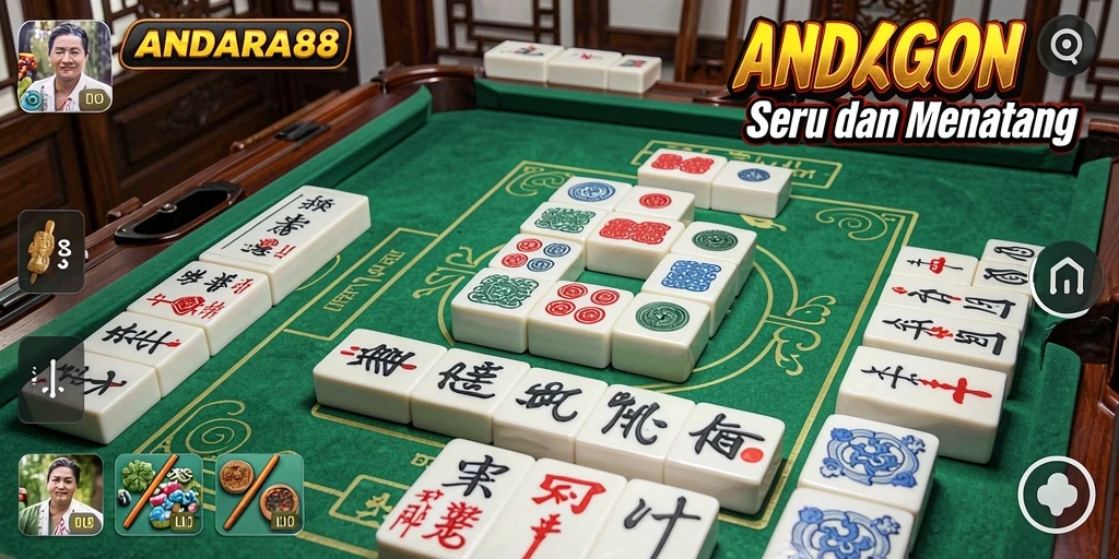 Screenshot gameplay <strong>ANDARA88</strong> yang menunjukkan keindahan ubin Mahjong.