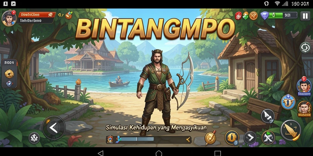 Tampilan utama gameplay <strong>BINTANGMPO</strong> yang menampilkan interaksi karakter dalam simulasi kehidupan.
