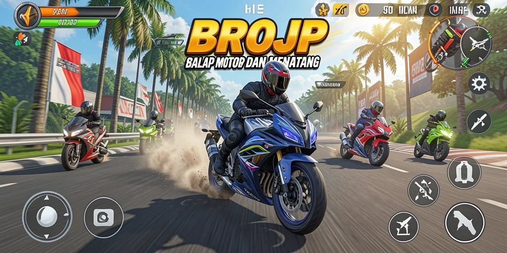 Gameplay seru balap motor di BROJP dengan lintasan menantang.