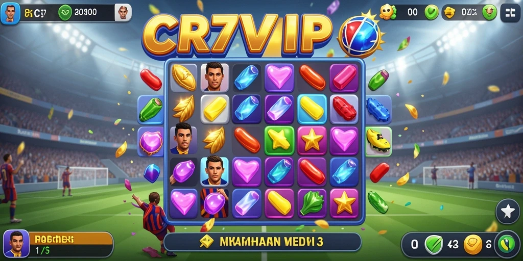 Tampilan gameplay menarik dari CR7VIP dengan warna-warni objek Match-3.