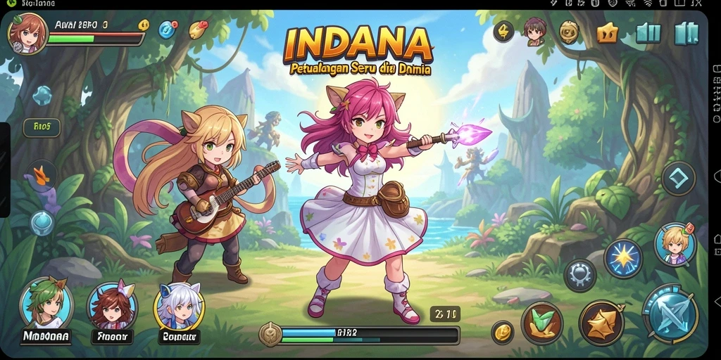 Screenshot utama INDAAA menampilkan pertarungan karakter Anime yang seru.