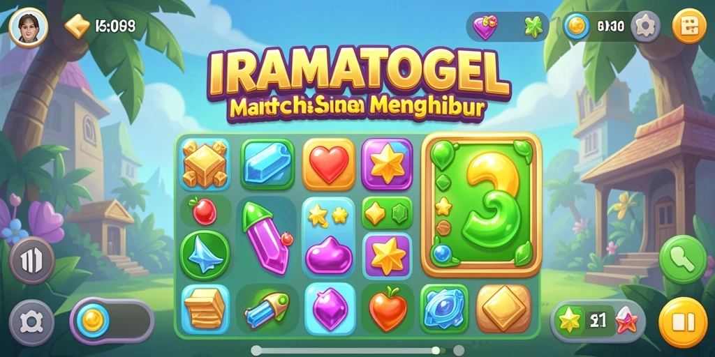Screenshot IRAMATOGEL menampilkan gameplay menarik dari level-level Match-3.