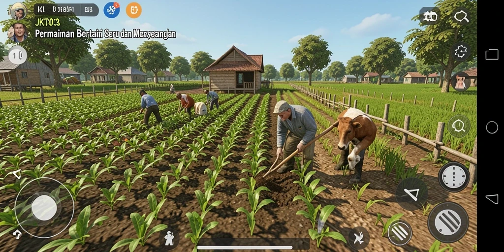 Tampilan gameplay JKT303 dengan aktivitas bertani yang seru.