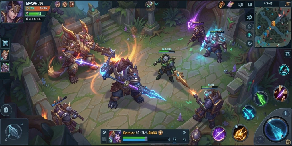 Screenshot utama menampilkan aksi seru dalam game MOBA.