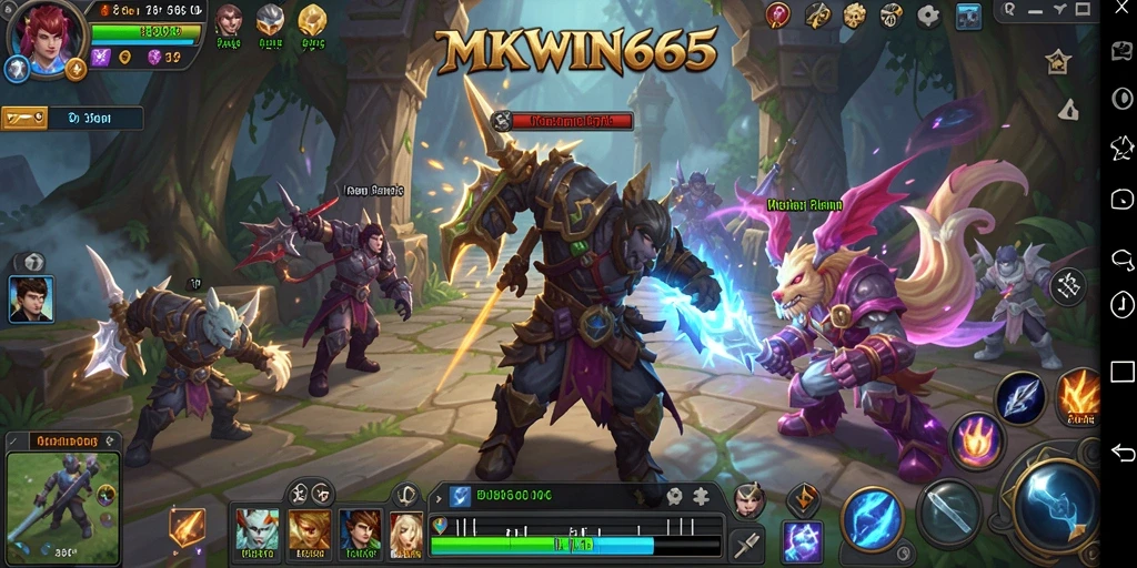 Screenshot utama gameplay <strong>MKWIN666</strong> menampilkan pertempuran epik dalam dunia MMORPG.
