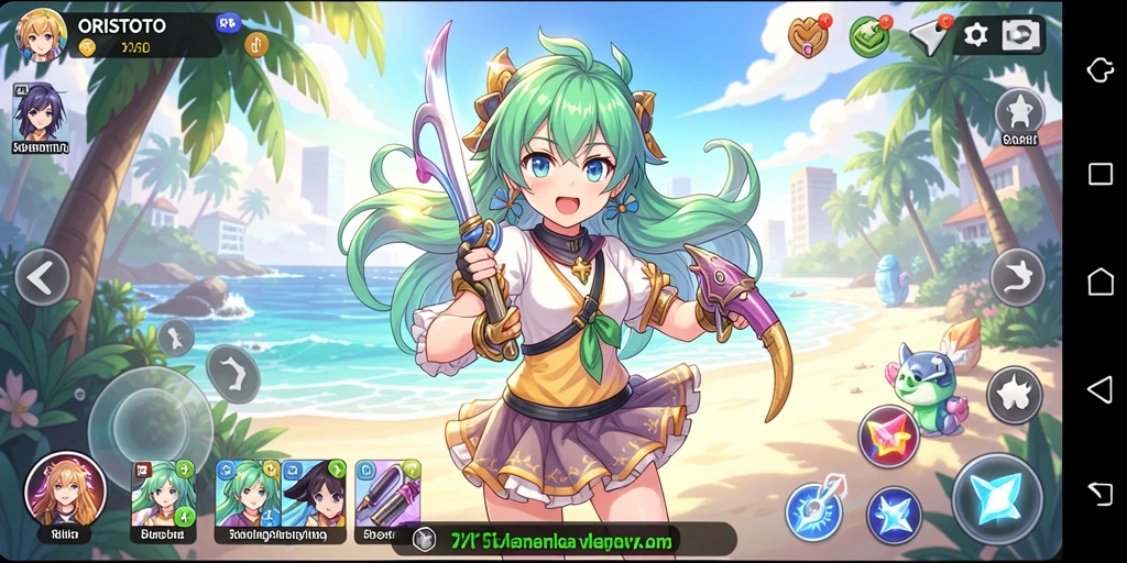 Tampilan gameplay ORISTOTO yang menampilkan karakter Anime dan petualangan seru.