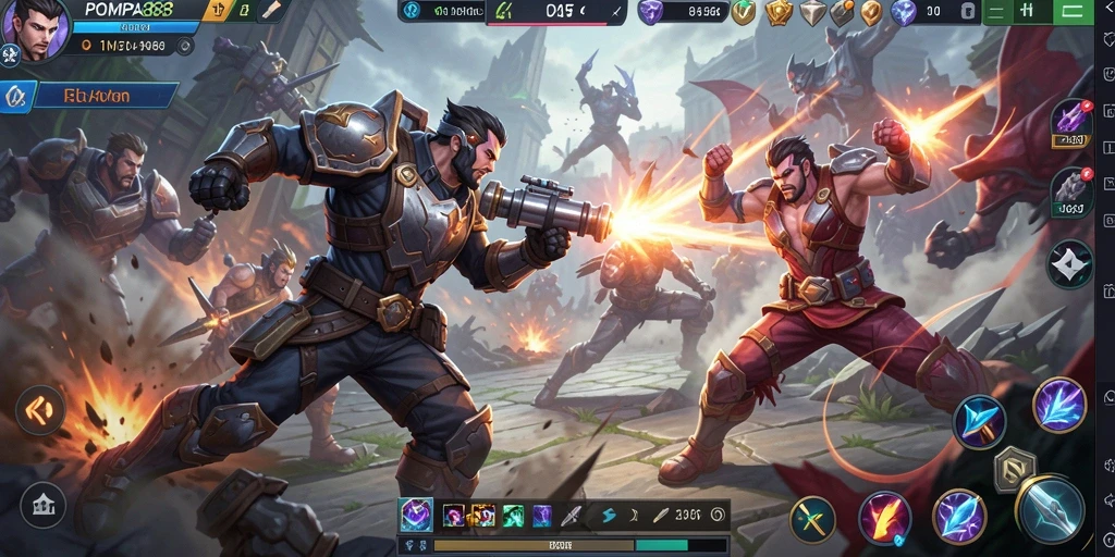 Tampilan gameplay MOBA POMPA88 yang dinamis dan menarik.