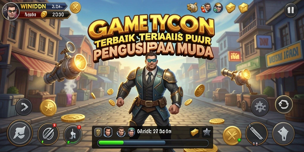 Tampilan gameplay WINIDN yang menegangkan dan seru dalam mengelola bisnis.